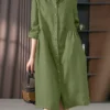 Solid Long Sleeve Pocket Button Vintage Shirt Dress