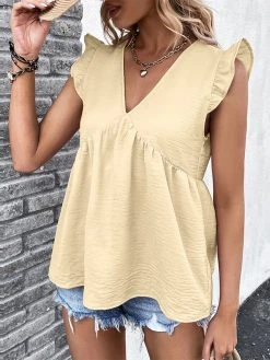 Women Solid V-Neck Ruffle Sleeveless Casual Tank Top -Zanzea Shop 90c033a2 ba23 4bea 96ee f84a81b4a5fe