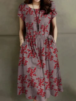 Allover Floral Print Pocket Drawstring Waist Dress -Zanzea Shop 90f2ae55 9e90 46e7 b066 c25a70c7525c