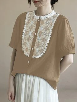Contrast Embroidery Short Sleeve Pearl Button Blouse 14 Contrast Embroidery Short Sleeve Pearl Button Blouse -Zanzea Shop 9107fd40 0f31 45fd bbd9 12f2802963cc