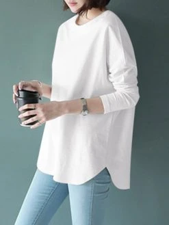 Solid Curved Hem Loose Long Sleeve Crew Neck T-shirt 16 Solid Curved Hem Loose Long Sleeve Crew Neck T-shirt -Zanzea Shop 918d059a a84a 4e9b ad5d 0c92a65edc90