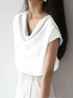 Cowl Neck Solid Satin Short Sleeve Blouse For Women -Zanzea Shop 91973fab 4d47 4232 ac85 54c86ff67b95