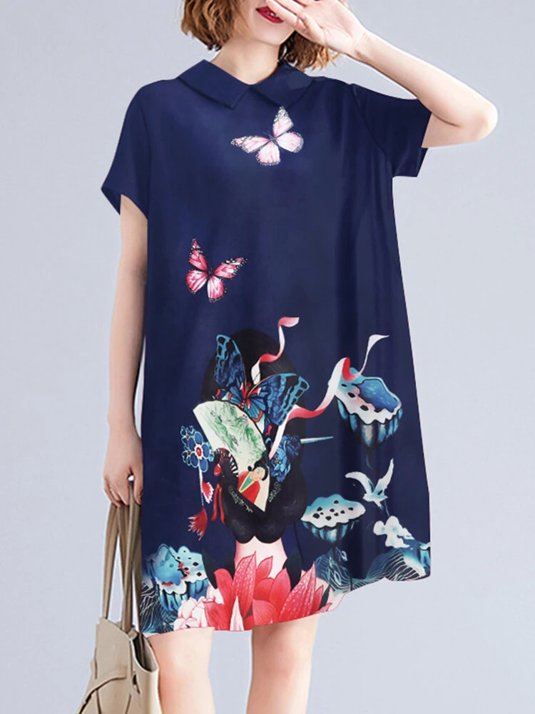 National Style Pattern Pocket Short Sleeve Midi Dress 3 National Style Pattern Pocket Short Sleeve Midi Dress - Image 3