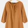Solid Color Knotted Puff Sleeve Plus Size Blouse For Women