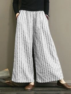 Striped Print Pocket Loose Wide Leg Pants -Zanzea Shop 91bc7bf2 3421 4488 a8ec 2cc44f9db9fa