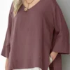 Casual Solid Color Split V-neck Loose Plus Size Blouse
