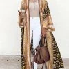 Bohemian Floral Print Loose Open Front Long Sleeve Kimono