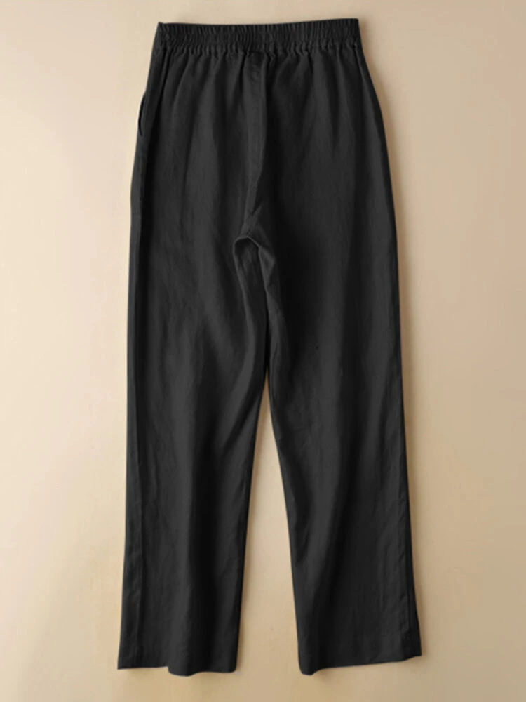 Solid Drawstring Waist Pocket Straight Leg Casual Pants 6 Solid Drawstring Waist Pocket Straight Leg Casual Pants - Image 6