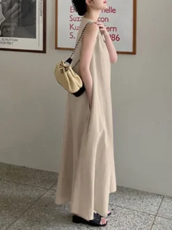 Solid Sleeveless Pocket Swing Crew Neck Cotton Maxi Dress -Zanzea Shop 9222cb1f aeaf 44fc 8f14 14fcd3deea37