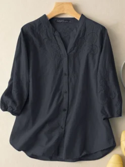 Women Floral Jacquard Stand Collar Button Up Cotton Shirt -Zanzea Shop 924c19b7 f55f 45f8 8d8e 74126a345e99