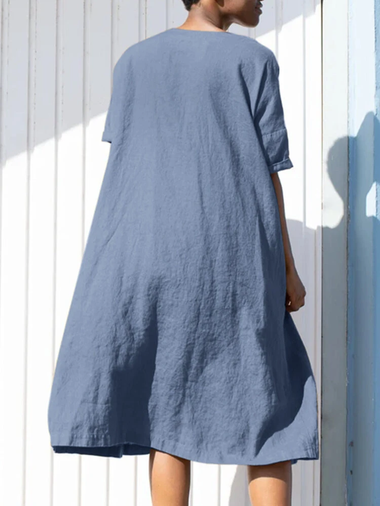 Solid Loose Crew Neck Short Sleeve Casual Dress With Belt 11 Solid Loose Crew Neck Short Sleeve Casual Dress With Belt - Image 11