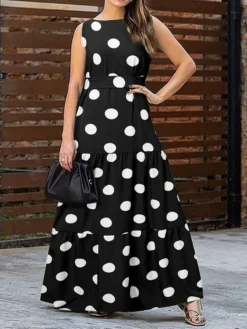 Women Polka Dot Tiered Tie Back Sleeveless Maxi Dress -Zanzea Shop 9363b882 bbc0 4130 89d8 9acdc1d7c82e