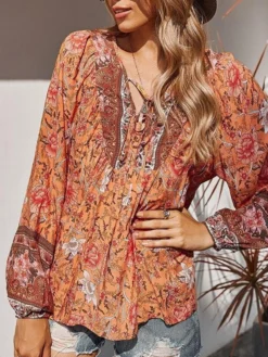 Women Allover Floral Print V-Neck Bohemian Long Sleeve Blouse -Zanzea Shop 9383fa79 e4d8 4f7a bd90 64410f9111da