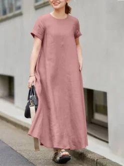 Solid Pocket Round Neck Short Sleeve Casual Cotton Maxi Dress 12 Solid Pocket Round Neck Short Sleeve Casual Cotton Maxi Dress -Zanzea Shop 93911ed5 5fae 4219 b914 13c1d1226b78