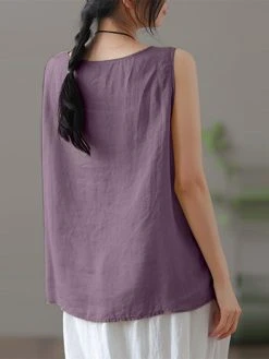 Solid Fold Pleated Crew Neck Sleeveless Casual Tank Top -Zanzea Shop 93976395 e304 447d 9a88 009cf53067bc