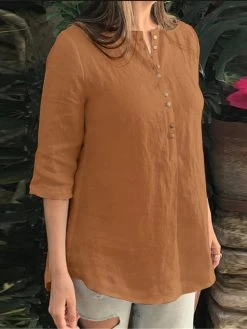 Cotton Solid Button Ruched High-Low Hem Casual Blouse -Zanzea Shop 93bb7ac9 9879 4cf6 9220 2c023cd8f78f