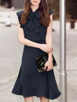 Solid Ruffle Sleeve Tie Neck Invisible Zip Back Dress 18 Solid Ruffle Sleeve Tie Neck Invisible Zip Back Dress -Zanzea Shop 93e812f4 5a0c 4381 a53f bf500cec9efb