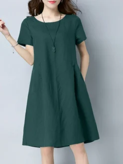 Solid Pocket Short Sleeve Crew Neck Midi Casual Dress 10 Solid Pocket Short Sleeve Crew Neck Midi Casual Dress -Zanzea Shop 940b0006 8310 4a65 8699 6da6602f21b7