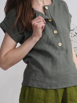 Solid Button Short Sleeve Crew Neck Casual Blouse -Zanzea Shop 9463198a 519a 4093 bd33 a7f20e390f33