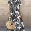 Women Geo Pattern Short Sleeve Crew Neck Dress