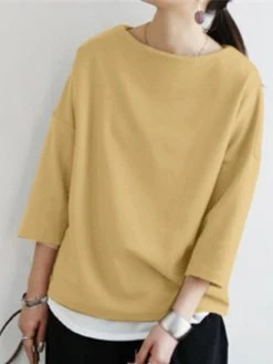 Solid Drop Shoulder 3/4 Sleeve Crew Neck Casual Loose T-shirt 23 Solid Drop Shoulder 3/4 Sleeve Crew Neck Casual Loose T-shirt -Zanzea Shop 94cb94d1 509d 44e1 bc73 c74c410b8e9c