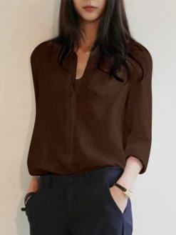Solid V-neck Pocket Long Sleeve Women Casual Blouse 11 Solid V-neck Pocket Long Sleeve Women Casual Blouse -Zanzea Shop 9504ef32 a3c9 4adc 98d7 a202cf392256