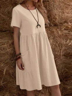 Solid Short Sleeve Pocket Crew Neck Vintage Dress 14 Solid Short Sleeve Pocket Crew Neck Vintage Dress -Zanzea Shop 956ce368 34c0 429a 832e 9d25d493292f