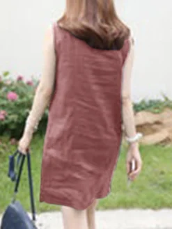 Solid Sleeveless Button Front Lapel Dress For Women -Zanzea Shop 95a14e94 fdc1 4d01 a6f2 b53aa23f9998