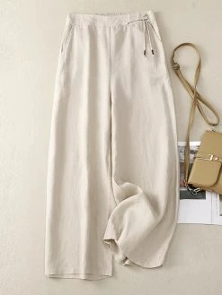 Women Solid Cotton Casual Wide Leg Pants With Pocket -Zanzea Shop 95b7c74e 6fc6 40af b0d8 907431bb7065