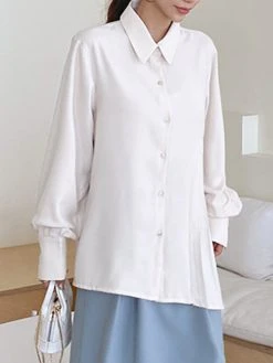 Solid Irregular Pleated Long Sleeve Lapel Button Down Shirt -Zanzea Shop 9661dd6a 47f6 4a50 aa1c 52d83cfca754