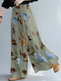Plants Print Pocket Wide Leg Elastic Waist Loose Pants Women -Zanzea Shop 96679ade 5f9d 419e a1dc 4e1d0ab3b09f