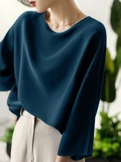 Satin Solid Dolman Sleeve Crew Neck Women Blouse -Zanzea Shop 9682e7d8 5723 4328 b396 9a82ad35d923