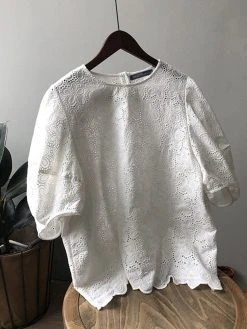 Women Guipure Crew Neck Cotton Lantern Sleeve Blouse -Zanzea Shop 971346b7 48c4 4d39 9d3f da7b8d06f477
