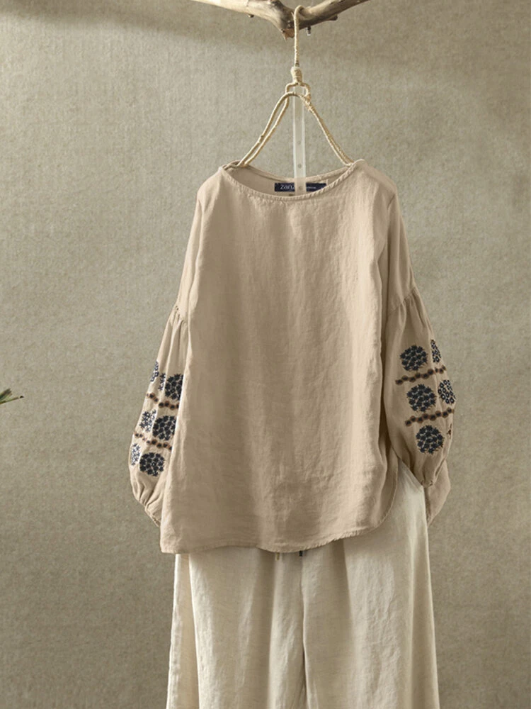 Vintage Embroidery Long Sleeve Plus Size Blouse 3 Vintage Embroidery Long Sleeve Plus Size Blouse - Image 3