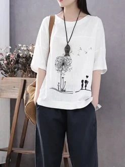 Summer Print Flower Casual Short Sleeve Cotton T-Shirt -Zanzea Shop 9722da1b fb0b 431d 989a 2019109d0450