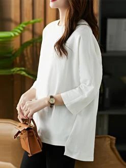 Solid High-low Hem Casual Long Sleeve Crew Neck T-shirt -Zanzea Shop 972c6aef 5145 4487 8f98 18fe64d5c11c