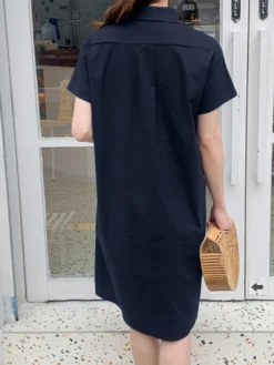 Leisure Solid Button Pocket Lapel Midi Dress -Zanzea Shop 9738519e 127a 478f afd5 dcbf46379cd6