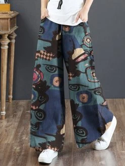 Abstract Pattern Pocket Drawstring Elastic Waist Loose Pants -Zanzea Shop 97dc22b1 bba2 4df5 bae6 7476db8a8cb3
