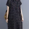Calico Button Pocket Short Sleeve Casual Cotton Midi Dress