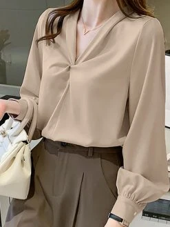 Solid Twisted Lantern Sleeve V-neck Satin Blouse 13 Solid Twisted Lantern Sleeve V-neck Satin Blouse -Zanzea Shop 981ab96a 1c85 4166 8fd5 b4ea53d15a03
