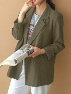 Solid Button Front Lapel Long Sleeve Casual Blazer -Zanzea Shop 981cbfac 095c 4857 b6af 65068d9763e5