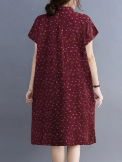 Calico Button Pocket Short Sleeve Casual Cotton Midi Dress -Zanzea Shop 9820191c 8b5c 4f78 b38f 9d41d4ab45bb