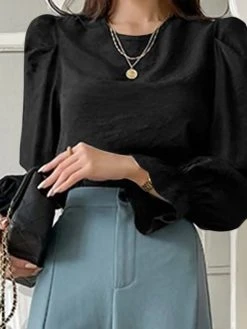 Solid Long Puff Sleeve Crew Neck Blouse 19 Solid Long Puff Sleeve Crew Neck Blouse -Zanzea Shop 98a9f4bd faad 4ef3 b34f cf40e8e39157