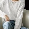 Solid Long Sleeve Pleated Crew Neck Casual T-shirt