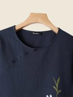 Women Daisy Floral Print Oblique Button Cotton Half Sleeve Blouse -Zanzea Shop 9934c022 6b08 42e0 a445 adb9f46f48e6