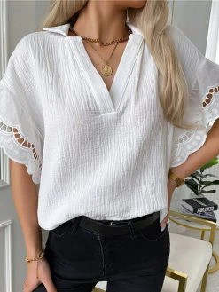 Solid Panel Half Sleeve V-neck Blouse For Women -Zanzea Shop 9996a3ff f5ea 47d5 a26c 0f81a0018cb2