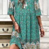 Women Ditsy Floral Print V-Neck Tie Bohemian Half Sleeve Dress