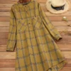 Plaid Print High-low Long Sleeve Stand Collar Dress