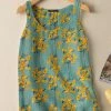 Women Floral Print Crew Neck Vacation Sleeveless Tank Top