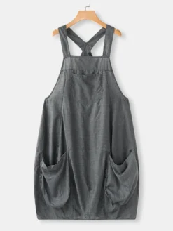 Vintage Straps Solid Color Loose Dress With Pockets -Zanzea Shop 99f6b129 6371 4c23 a963 3a623a027990